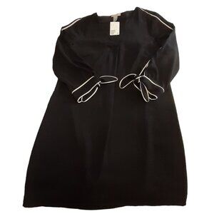 H&M Nautical Sheath Dress Black with White Piping 3/4 Sleeve with Bow Lined  8